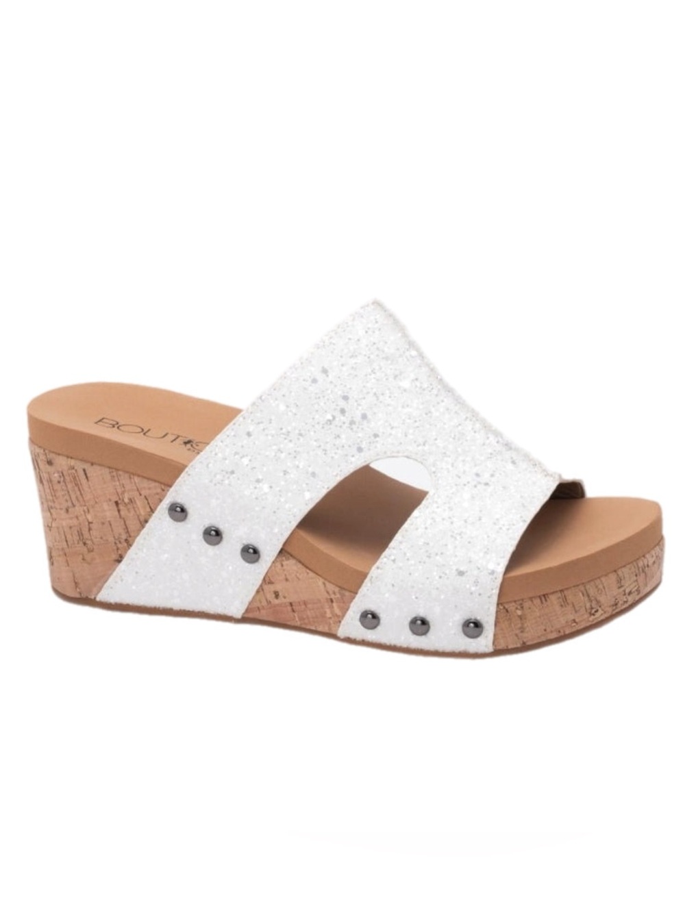 Corkys Oasis Wedge Sandals White Glitter Size 10 NIB Cork Platform Slides